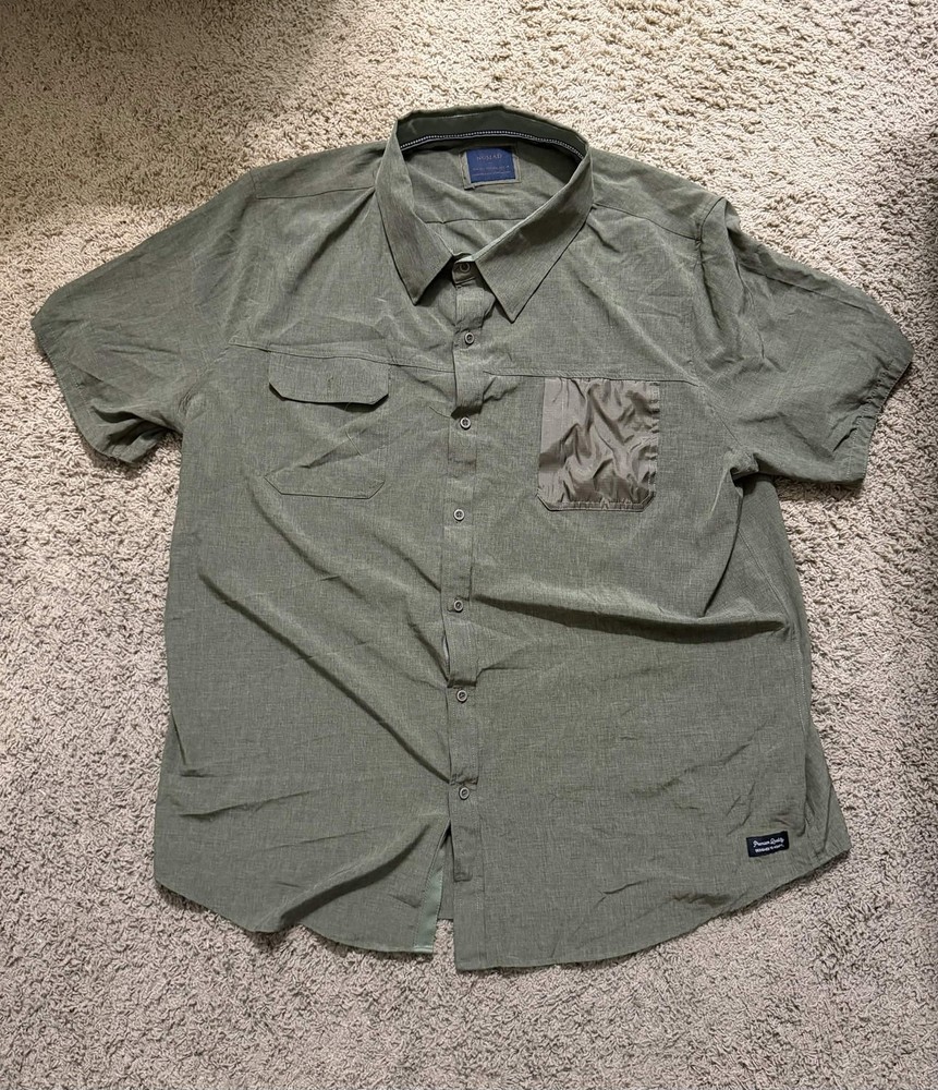 NOMAD Men’s Performance Casual Button-Down Shirt XXL Olive Green Synthetic