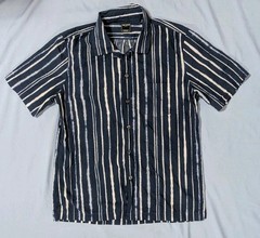 Todd Snyder Men’s Medium Indigo Blue Tie Dye Vertical Stripe Short Sleeve Button