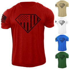Men’s USA Diamond Flag Distressed American T Shirt Patriotic 100% Cotton Tee