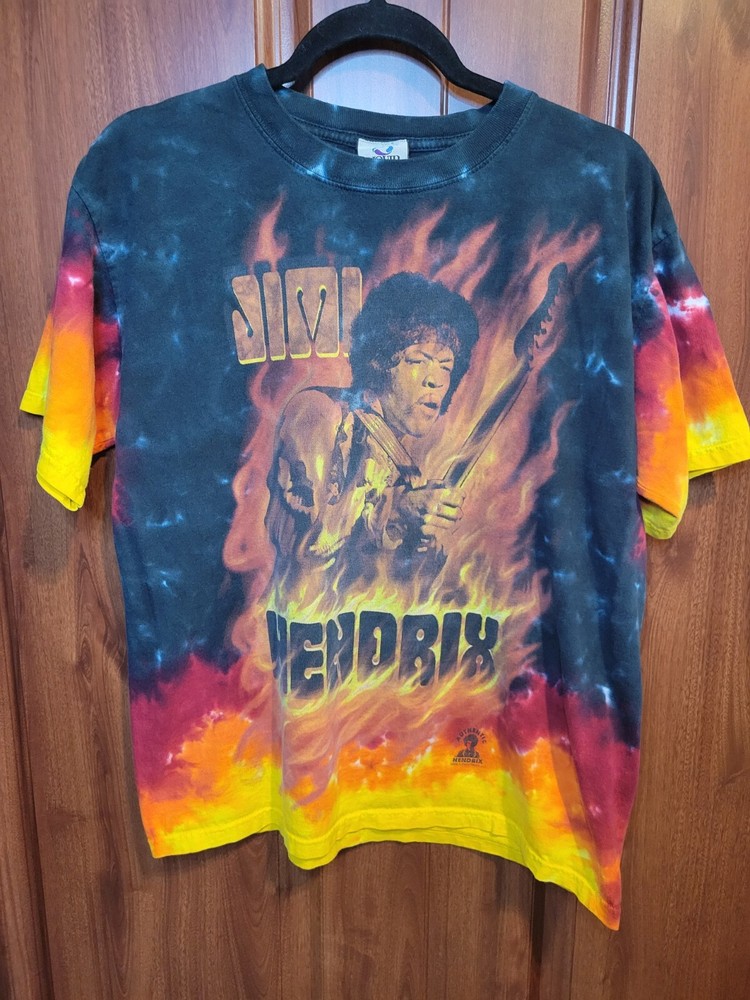 Vintage Jimi Hendrix Authentic Liquid Blue Tie-Dye Fire Flames USA Medium
