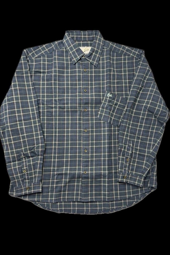 ERL Button Down Embroidered Green Blue Asymmetrical Flannel Large Designer New