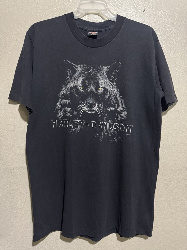 Vtg 1996 Harley Davidson Wolf Graphic Tee Size L Fierce Eyes Biker T-Shirt USA