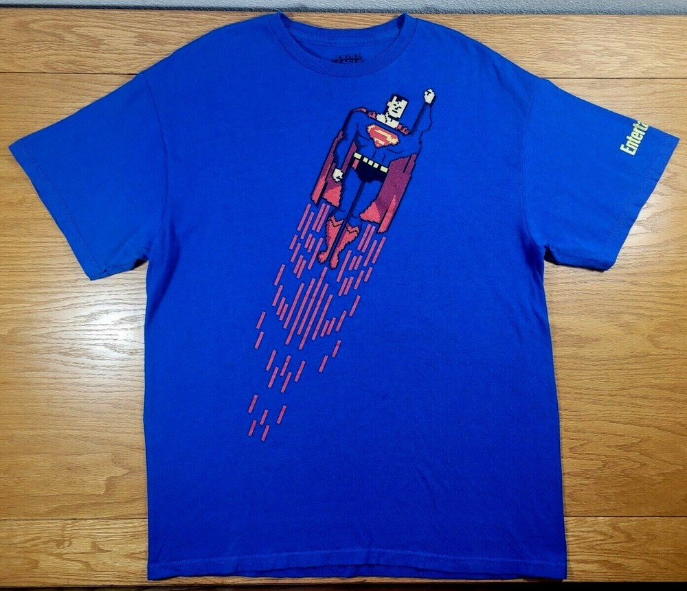 SUPERMAN Entertainment Weekly 8-Bit Style Logo 100% Cotton T-Shirt L Men’s Large