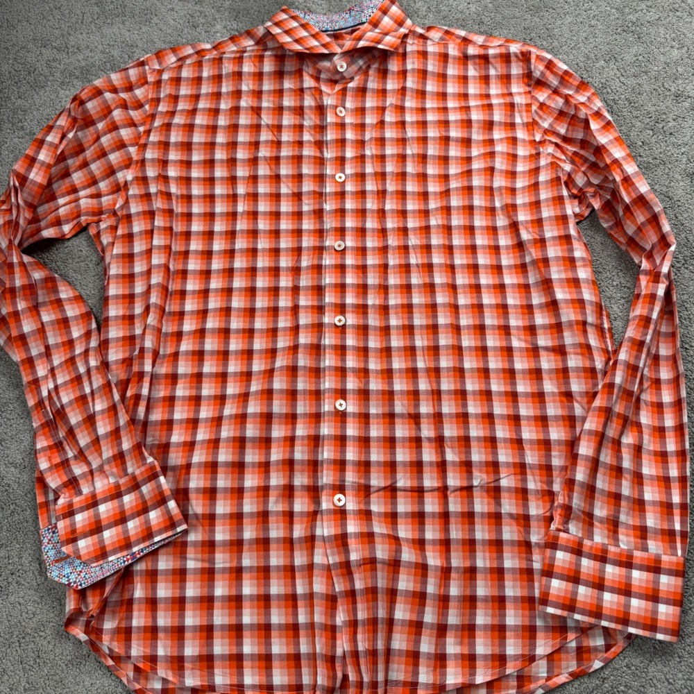 Bugatchi Men’s Large Shaped Fit Button Up Flip Cuff Orange Beautiful Shirt