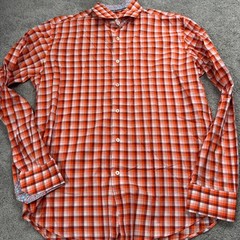 Bugatchi Men’s Large Shaped Fit Button Up Flip Cuff Orange Beautiful Shirt