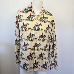 VTG 70s Gant AOP Equestrian Horse Hunting Print Long Sleeve Button Shirt Mens M