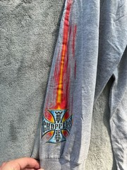 Vintage Y2K West Coast Choppers Long Sleeve T-Shirt Grey with Flame Graphics