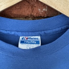 Vintage 80s 90s Solid Blue Soft Blank T Shirt Size Large Hanes 50/50 Workwear
