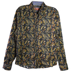Consequence Mens Size S Shirt Button Up Long Sleeve Slim Fit Paisley Black Brown