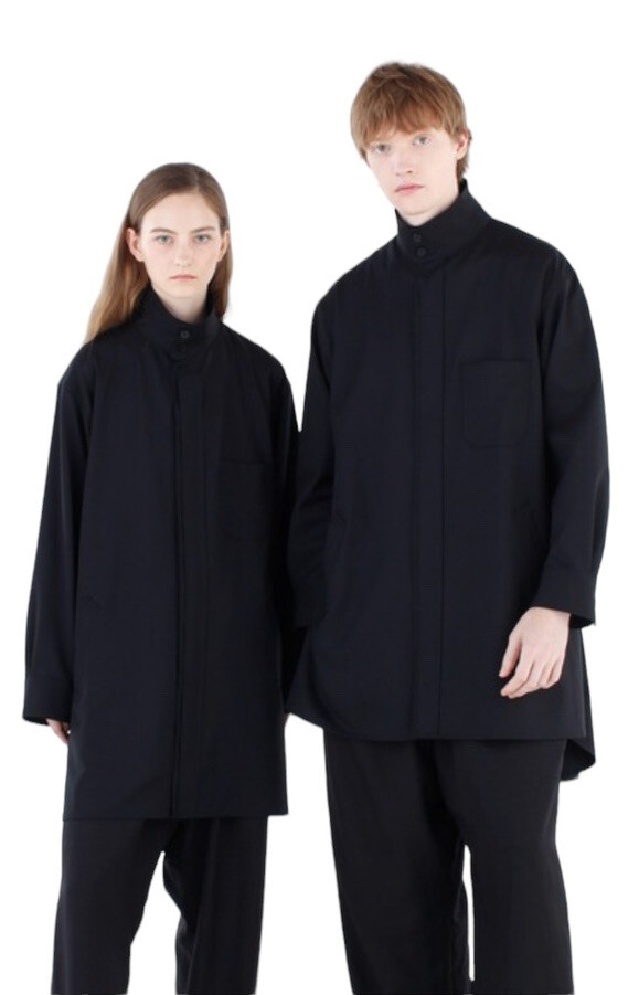 💯 % Authentic Y-3 funnel neck button-front coat OVERSHIRT Black Us L H63052