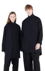 💯 % Authentic Y-3 funnel neck button-front coat OVERSHIRT Black Us L H63052