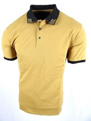 Mens Polo Shirt Italian Stripe Collar Highlights Slim Fit Stretch Golf 3 Button