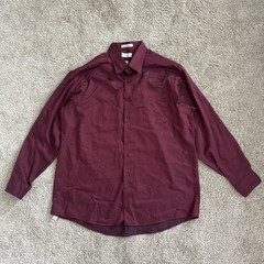 Van Heusen Dress Shirt Mens XL 17.5 34/35 Burgundy Pique Easy Care Long Sleeve