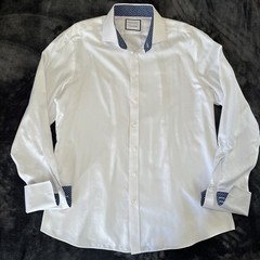 Charles Tyrwhitt Shirt Mens 2XL 18 White Custom French Cuff Herringbone *READ*