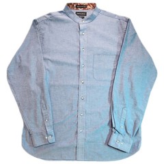 Paul Fredrick Mens XLT Band Collar Shirt Chambray Blue 100% Cotton Mandarin