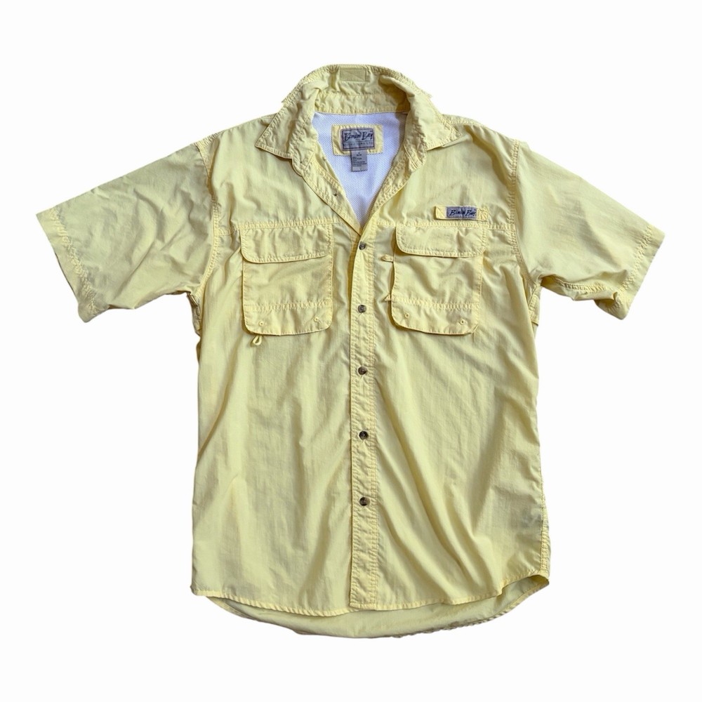 Men Bimini Bay Yellow Button Down Vented Fishing Outdoors Short Sleeve Shirt M