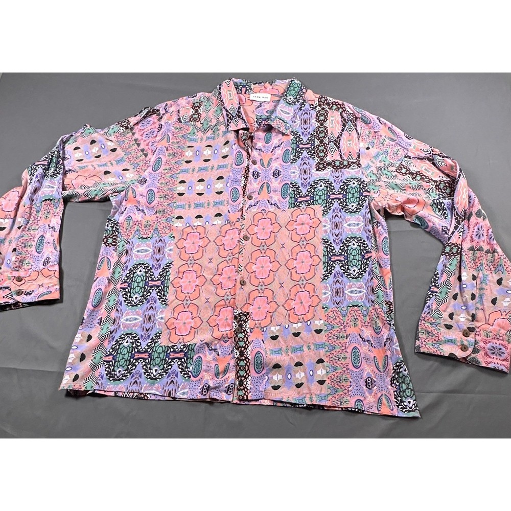 Raga Man Patchwork Print Viscose Button Down Shirt Mens 2X Pink Purple MRW145