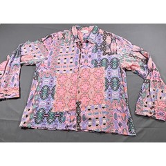 Raga Man Patchwork Print Viscose Button Down Shirt Mens 2X Pink Purple MRW145