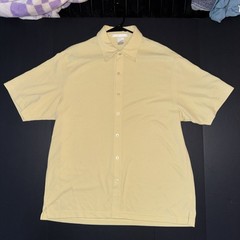 Men’s Large Perry Ellis Modal Polyester Beige Solid Short Sleeve Button-Up Shirt