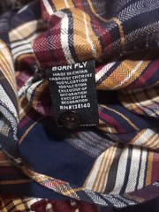 BORN FLY men Large L Button-Down Graphic Shirt front button pockets long sleeve