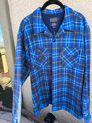 Pendleton Original Board Shirt Wool Blend Flannel Plaid Pockets Large long Blue