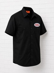 NEW OLD STOCK VON DUTCH HOT ROD MECHANIC PATCHED RED KAP GARAGE SHOP WORK SHIRT
