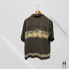 Bamboo Cay Hawaiian 100% Silk Viscose Shirt Mens L Short Sleeve Button Up Palms