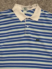 Izod Lacoste Polo Shirt Men’s Size Large Short Sleeve Blue White Striped