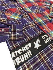 Kleep Mens Flannel Button-Down Patchwork Size XL Multicolor Plaid Designer Punk