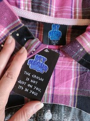 Streetwear Flannel Shirt Rhinestone Skull Long Sleeve Plaid Button Up Pink S