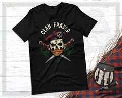 Scottish Clan Fraser Surname Skull Wearing Tam Dirks Tartan Badge