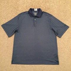 Walter Hagen Polo Shirt Mens Large Blue Striped Short Sleeve Moisture Management