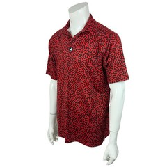 Lofty Llama Red Black Maze Doodle Stretch Golf Polo Shirt 3-Button Men’s Large