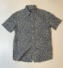Michael Kors Mens Large Slim Fit Short Sleeve Button Up Shirt Blue Green Print