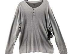 Lee Mens X-Large Sterling Grey Heather Waffle Henley Long-Sleeve Top 95% Cotton