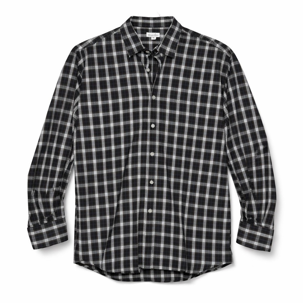Steven Alan Reverse Seam Plaid Button Down Shirt Mens XL Black Blue Made in USA