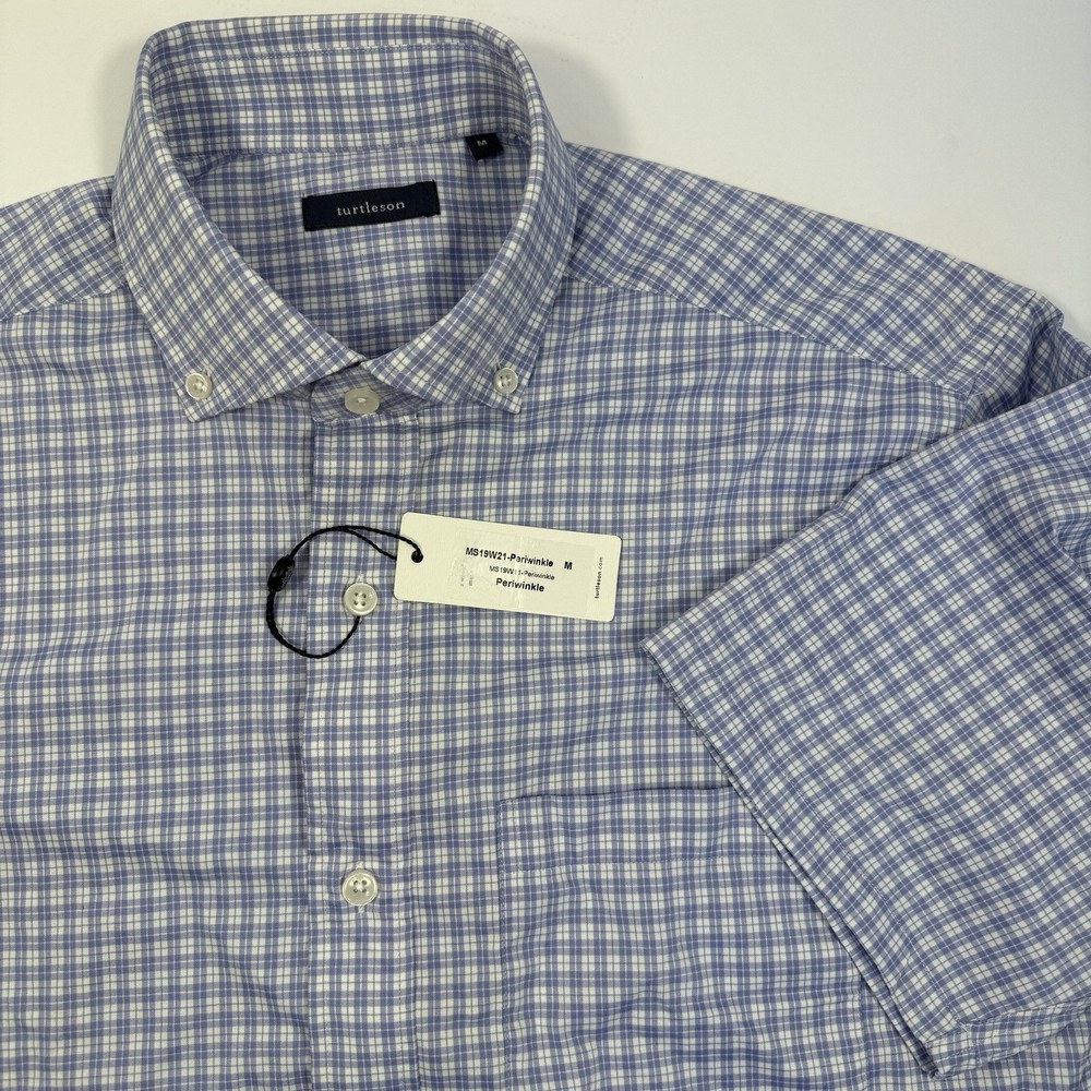 NWT Turtleson Performance Buttondown Periwinkle Blue Check Men’s Medium SS
