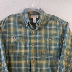 Duluth Trading Co Flannel Shirt Mens L Brown Plaid Gussets Heavy Relaxed Fit