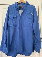 Bimini Bay Mens Fishing Shirt 2XL Vented Long Sleeve Button Up Lightweight Blue