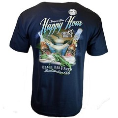 Mens T Shirt-Newport Blue- Size Medium-Palm Trees-Happy Hour-permeant vacation