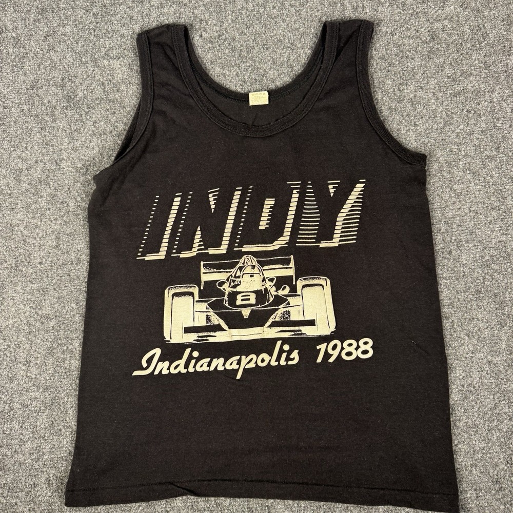 Vintage Screen Stars Indianapolis 1988 Race Car Tank Top Indy Black USA S/M