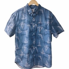 Nautical Coastal Marine Old Navy Sail Boat Button Down Shirt XL Slim Fit Blue