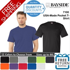 Bayside Men Usa-made Chest Pocket Short Sleeve Pre-shrunk T-shirt Up To 4XL 7100