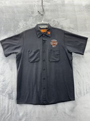 Harley Davidson Chester’s Mesa Red Kap Short Sleeve Button Shop Tech Work Shirt