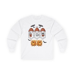 Three Cozy Ghosts Fall Leaves Long Sleeve Tee | Halloween Autumn