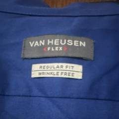 Van Heusen Flex Wrinkle Free Solid Blue Regular Fit Dress Shirt 17 36/37
