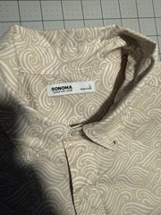 Sonoma Beige White Geometric Button-Up Shirt Men’s Short Sleeve Large