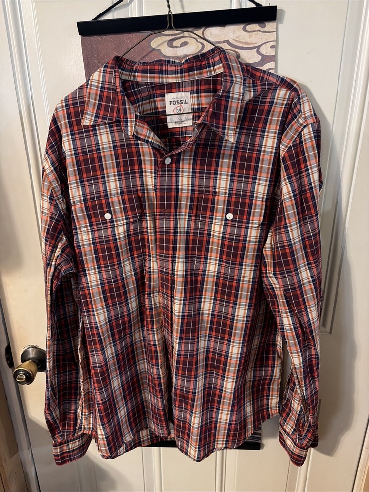 Authentic Fossil 54 Men’s Plaid Button Up Xl Long sleeve Double Pocket