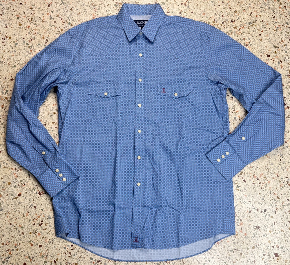 Lucchese Bootmaker Men’s Cobalt & Ruby All Over Print Long Sleeve Shirt Size L