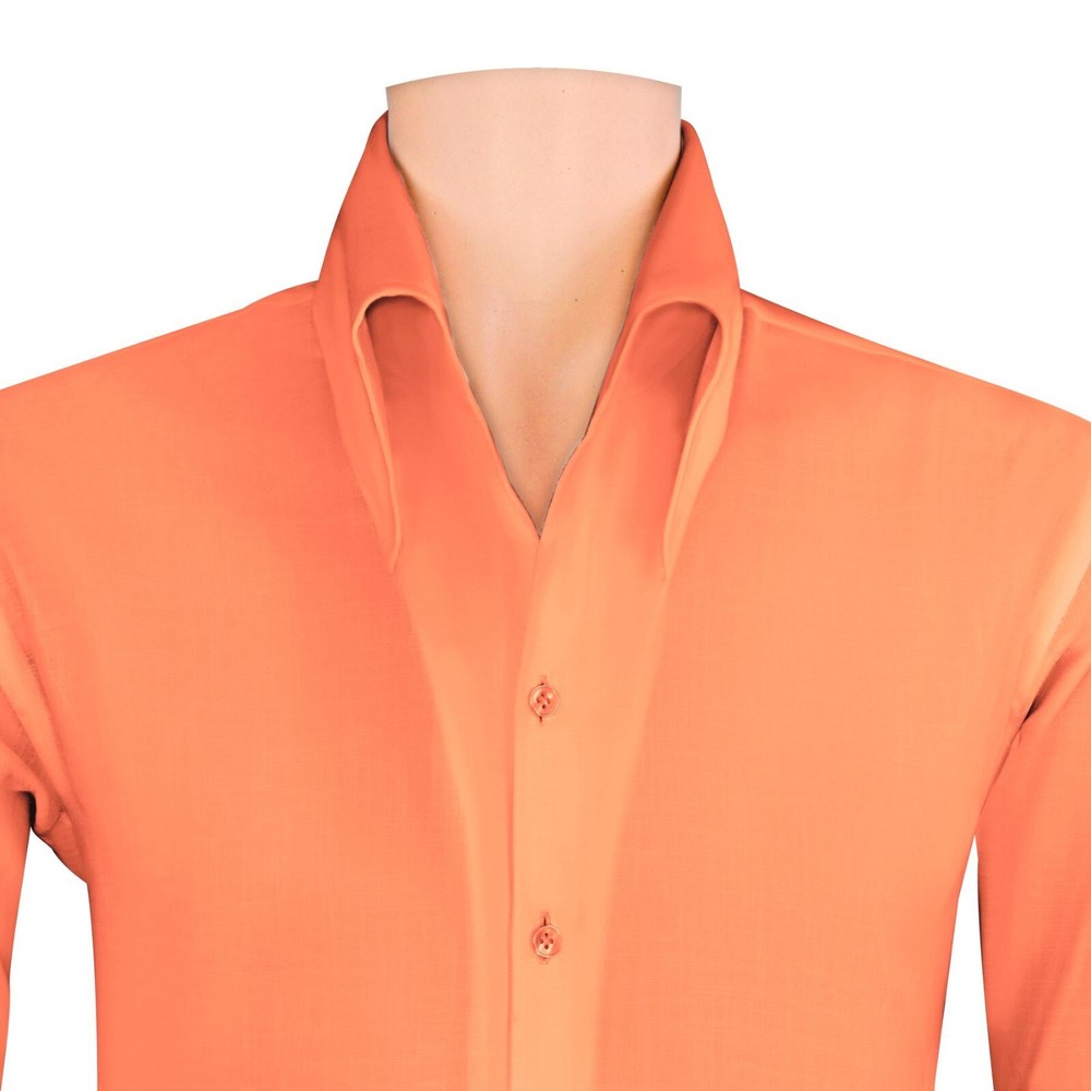 Orange High Open Button Down Collar Buttonless Men’s Formal Summer Party Shirt